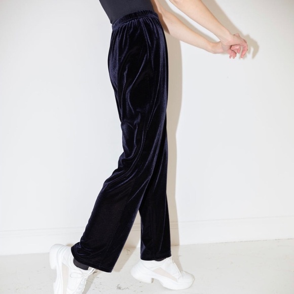 Vintage Velvet Navy Blue Pants Minimal 90s Y2K Women’s Size Medium - Picture 5 of 8